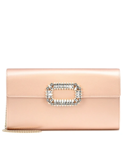 Shop Roger Vivier Evening Envelope Satin Clutch In Pink