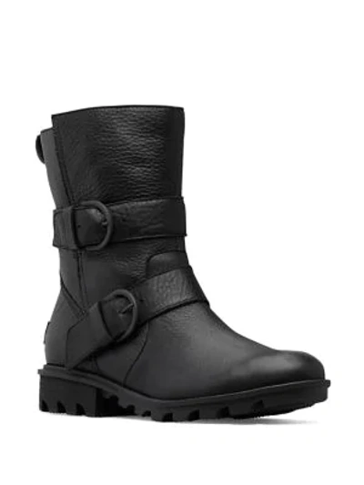 Shop Sorel Phoenix Leather Moto Boots In Black