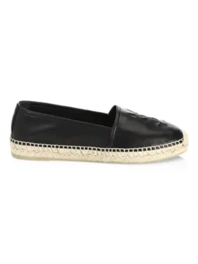 Shop Saint Laurent Women's Logo Leather Espadrilles In Black