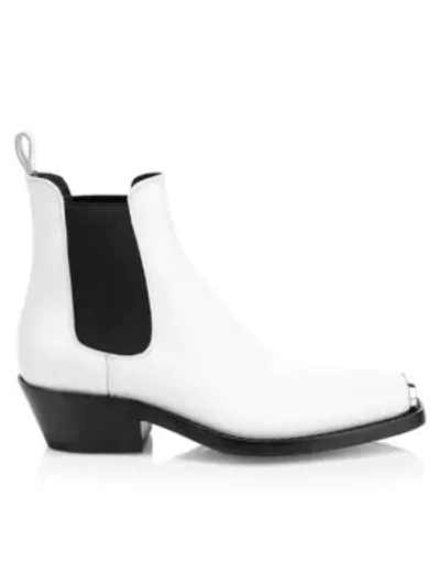 Calvin Klein 205w39nyc Claire Metal-trimmed Glossed-leather Ankle Boots In  White | ModeSens