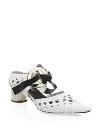 Shop Proenza Schouler Woven Leather Ring Heels In White