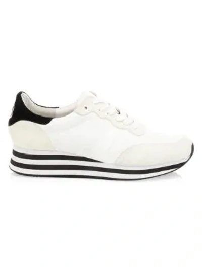 Shop Alice And Olivia Magman Suede & Leather Platform Sneakers In White Black