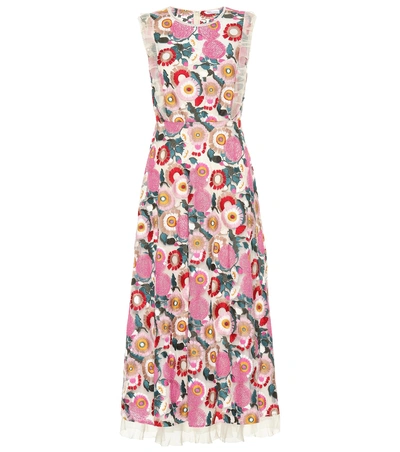 Shop Red Valentino Tulle-trimmed Floral Midi Dress In Pink