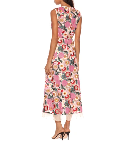 Shop Red Valentino Tulle-trimmed Floral Midi Dress In Pink