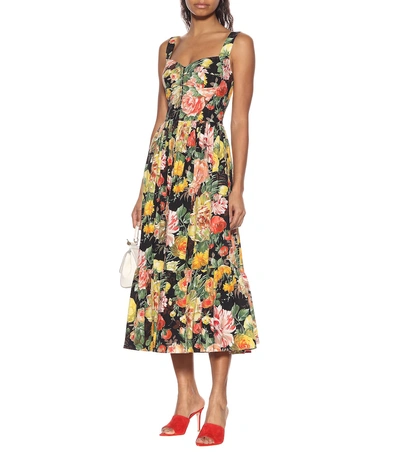 Shop Dolce & Gabbana Floral-printed Cotton Dress In Multicoloured