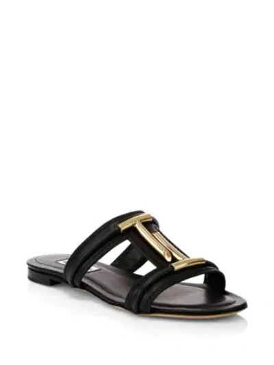 Shop Tod's Double-t Leather Sandals In Black