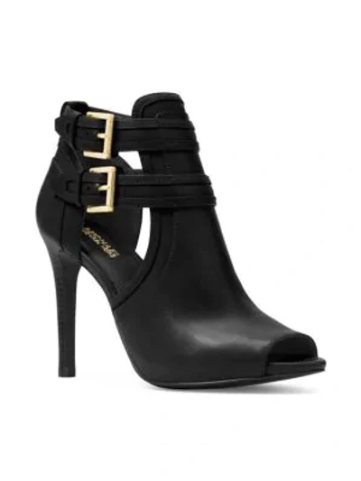 Shop Michael Michael Kors Women's Blaze Peep-toe Leather Booties In Black
