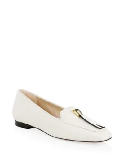 Shop Stuart Weitzman Slip Knot Leather Loafers In White