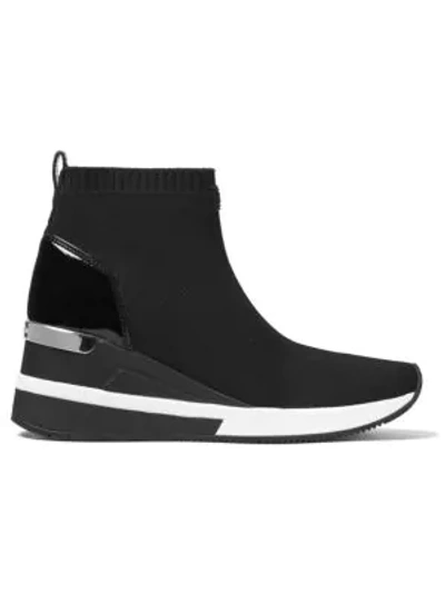 Shop Michael Michael Kors Skyler Soft Knit High-top Wedge Sneakers In Black