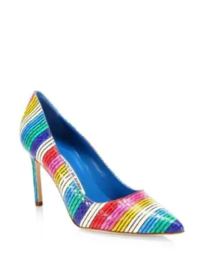 Shop Manolo Blahnik Bb 90 Rainbow Snakeskin-embossed Leather Pumps In Multi