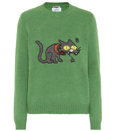 Shop Miu Miu Intarsia Wool Sweater In Green