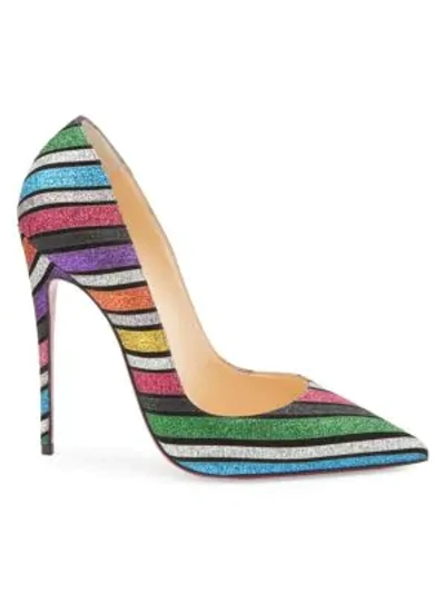 Shop Christian Louboutin Pigalle Follies 100 Striped Glitter Suede Pumps In Multi