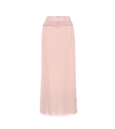 Shop Prada Belted Silk Chiffon Skirt In Pink