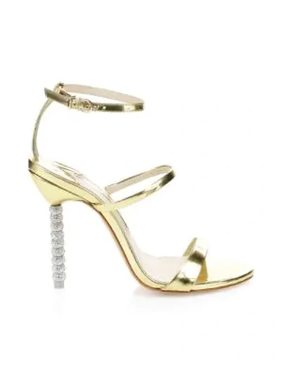 Shop Sophia Webster Rosalind Embellished-heel Metallic Leather Sandals In Gold