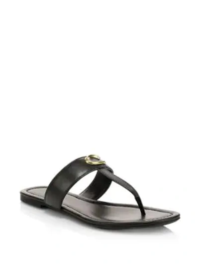 Shop Coach Jessie Leather Thong Sandals In Black