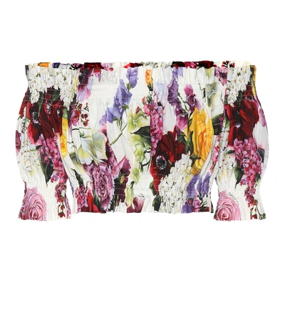 Shop Dolce & Gabbana Floral Cotton Crop Top In Multicoloured