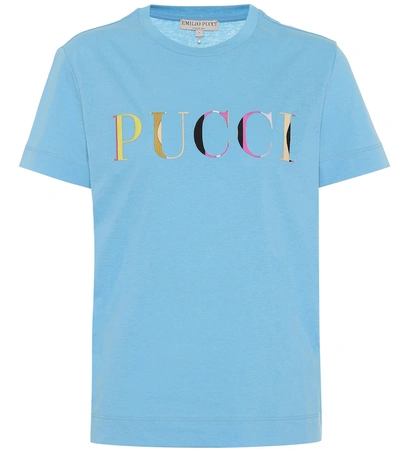Shop Emilio Pucci Printed Cotton T-shirt In Blue