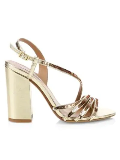 Shop Tabitha Simmons Viola Metallic Block Heel Sandals In Gold