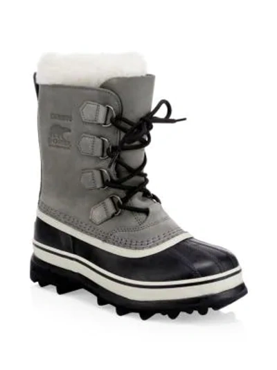Shop Sorel Caribou Leather & Faux Fur Lace-up Boots In Stone