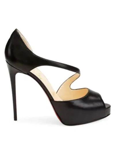 Shop Christian Louboutin Catchy Two 120 Leather Peep Toe Pumps In Black