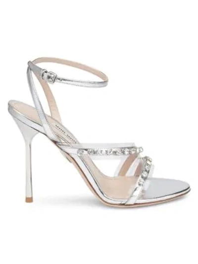 Shop Miu Miu Women's Crystal-embellished Metallic Stiletto Sandals In Silver