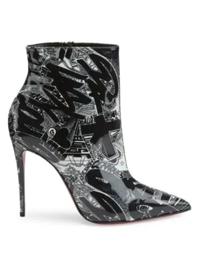 Shop Christian Louboutin So Kate 100 Printed Patent Leather Booties In Black White