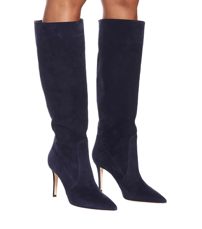 Shop Gianvito Rossi Susan 85 Suede Knee-high Boots In Blue