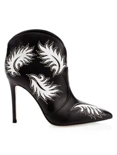 Shop Gianvito Rossi Mable Studded Leaf Point-toe Leather Booties In Black