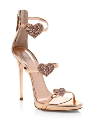 Shop Giuseppe Zanotti Swarovski Crystal & Leather Stiletto Heart Sandals In Gold