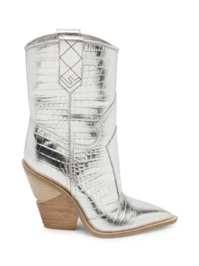 Shop Fendi Metallic Cowboy Boots In Silver