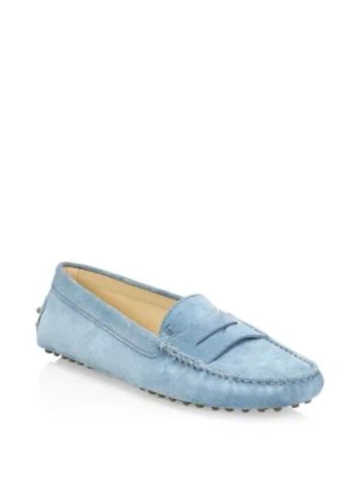 Shop Tod's Gommino Suede Driving Loafers In Light Blue