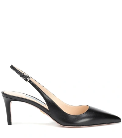 Shop Prada Leather Slingback Pumps In Black