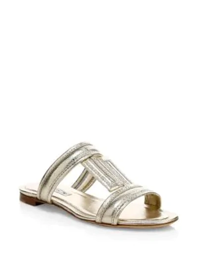 Shop Tod's Metallic Leather Mule Sandals In Gold