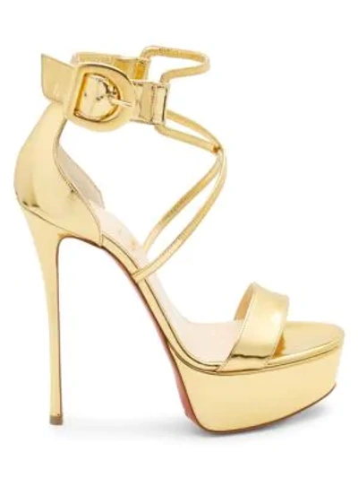 Shop Christian Louboutin Choca 130 Mirrored Leather Platform Sandals In Gold