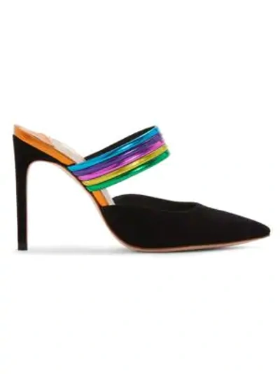 Shop Sophia Webster Joy Rainbow Strap Leather Point Toe Mules In Black Multi