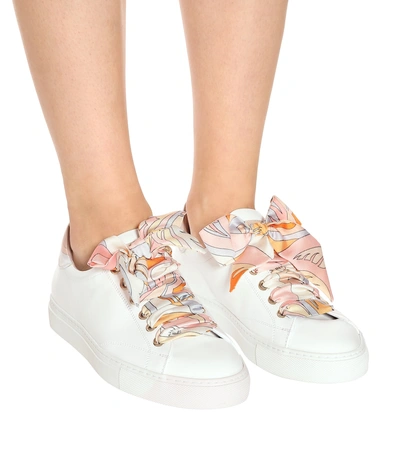 Shop Emilio Pucci Leather Sneakers In White