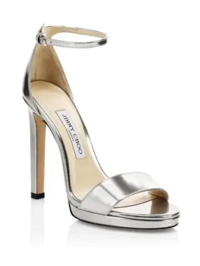 Shop Jimmy Choo Misty Metallic Leather Ankle-strap Sandals In Silver