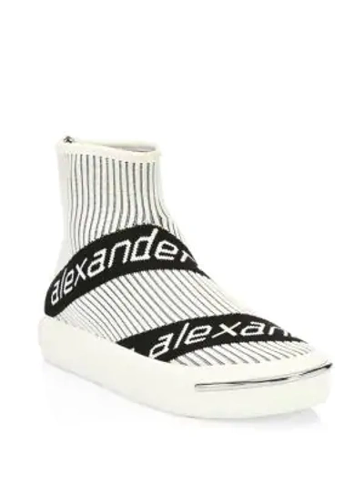 Shop Alexander Wang Pia Logo Knit Sock Boots In White