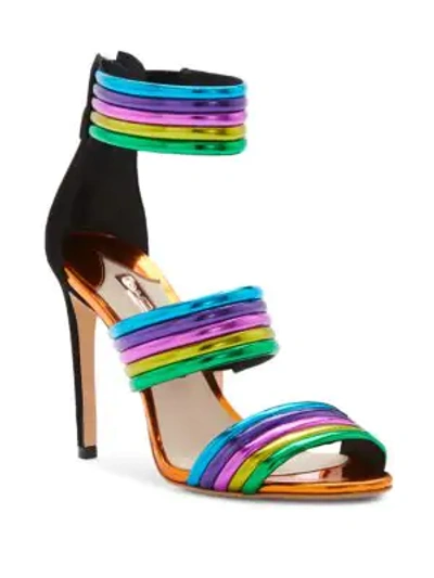 Shop Sophia Webster Joy Mirrored Leather Ankle-strap Sandals In Black Multi