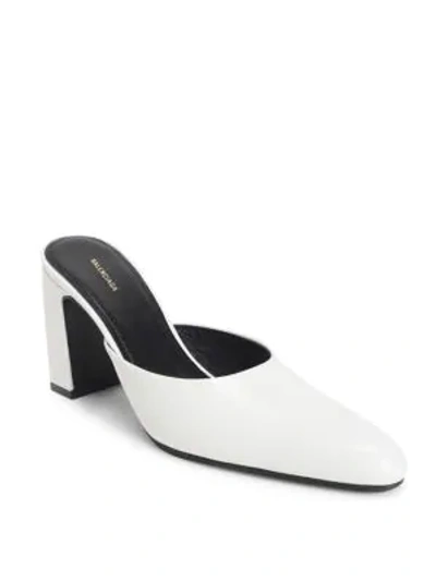 Shop Balenciaga Women's Block-heel Leather Mules In White