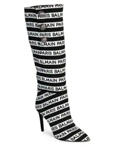 Shop Balmain Women's Jane Logo Knee High Boots In Black White