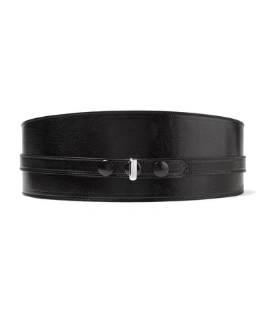 Shop Isabel Marant Kajy Glossed Textured-leather Belt In Black