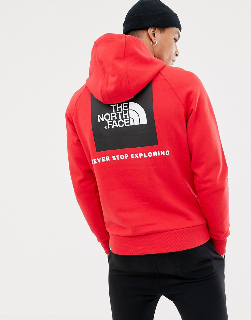 the north face m raglan red box hoodie