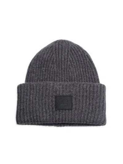 Shop Acne Studios Pansy L Ribbed Wool Beanie In Charcoal