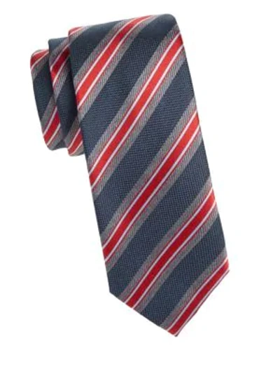 Shop Brioni Diagonal Stripe Woven Silk Tie In Navy