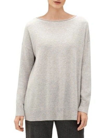 Shop Lafayette 148 Ribbed Cashmere Sweater In Grey Heather