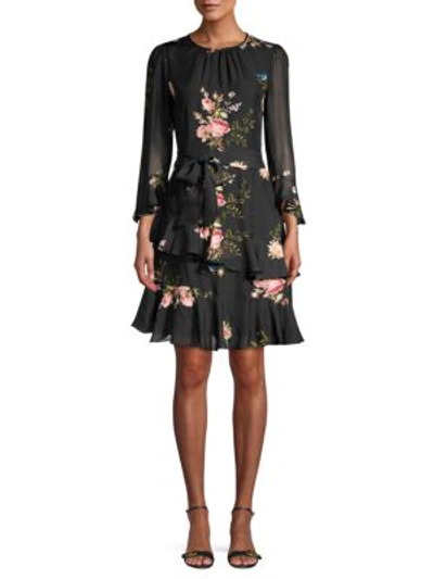 Shop Joie Kayane Asymmetric Silk Ruffle Dress In Caviar