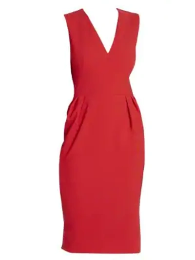 Shop Victoria Beckham Sleeveless V-neck Sheath Dress In Red
