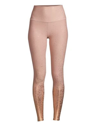 Shop Beyond Yoga Alloy Ombre Metallic High-rise Leggings In Brazen Blush Rose Gold Speckle