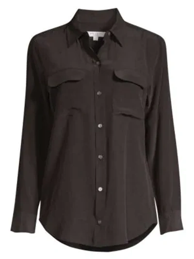 Shop Equipment Slim Signature Silk Shirt In True Black